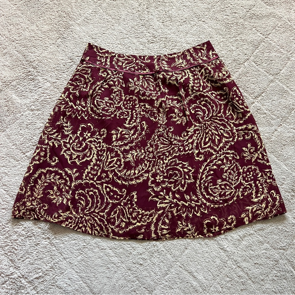 Pendleton Burgundy Floral Silk A Line Skirt Preppy Old Money Minimalist Size 14P